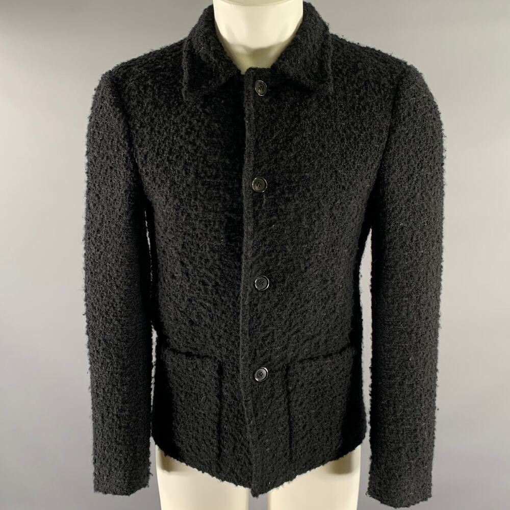 SAINT LAURENT Size M Black Tweed Wool Polyamide Coat